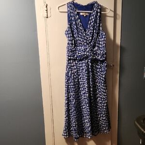 Evan Picone Blue and White Polka Dot Midi Dress